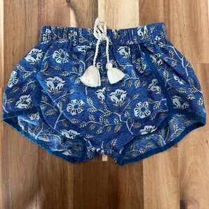 Pink Chicken Blue Floral Elastic Waist Shorts Boho Summer